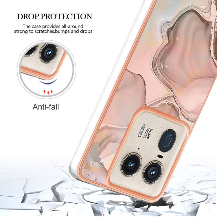 For Motorola Edge 50 Ultra Electroplating Marble Dual-side IMD Phone Case(Rose Gold 015)