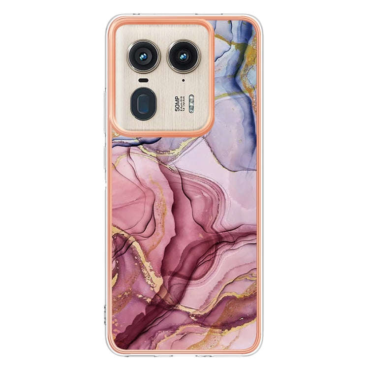 For Motorola Edge 50 Ultra Electroplating Marble Dual-side IMD Phone Case(Rose Red 014)