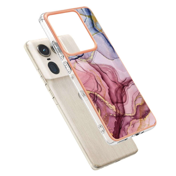 For Motorola Edge 50 Ultra Electroplating Marble Dual-side IMD Phone Case(Rose Red 014)