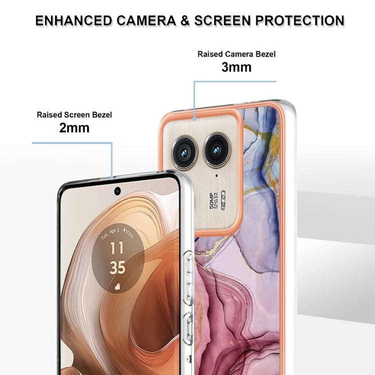 For Motorola Edge 50 Ultra Electroplating Marble Dual-side IMD Phone Case(Rose Red 014)