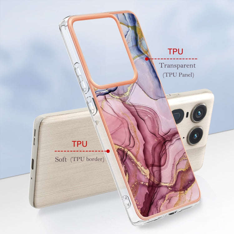For Motorola Edge 50 Ultra Electroplating Marble Dual-side IMD Phone Case(Rose Red 014)