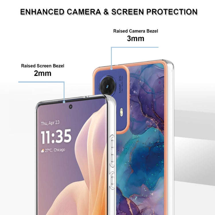 For Motorola Moto G85 Electroplating Marble Dual-side IMD Phone Case(Purple 016)
