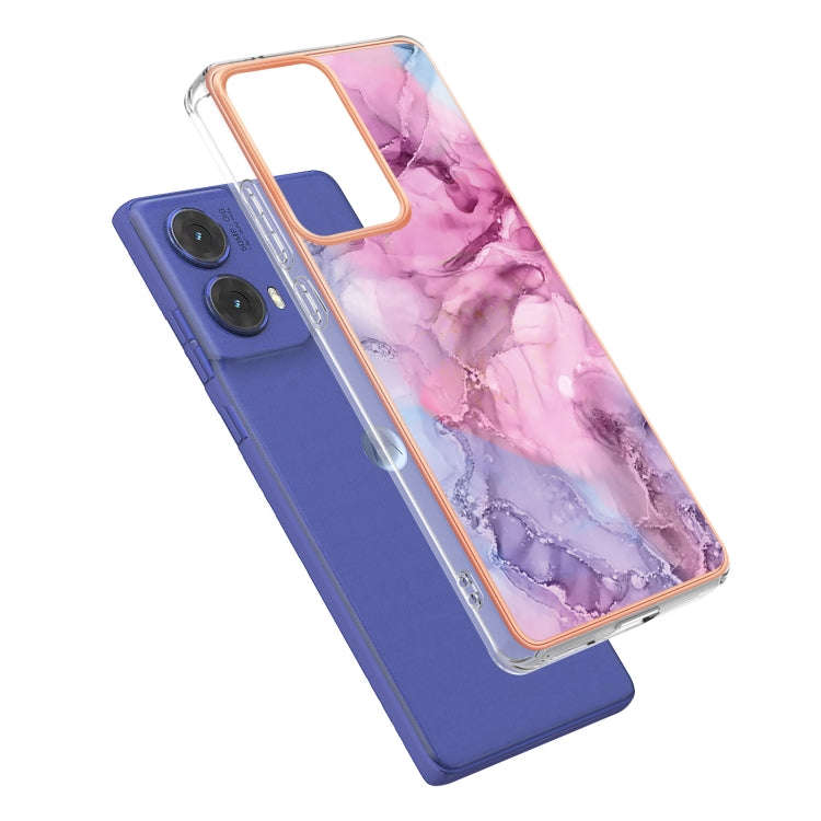 For Motorola Moto G85 Electroplating Marble Dual-side IMD Phone Case(Pink 013)
