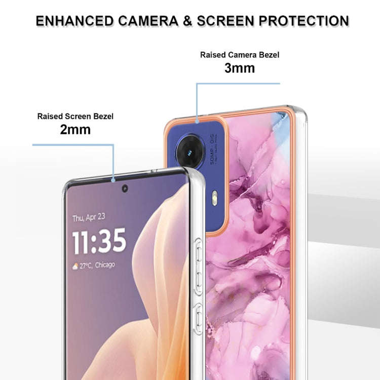 For Motorola Moto G85 Electroplating Marble Dual-side IMD Phone Case(Pink 013)