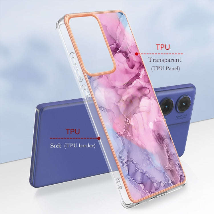 For Motorola Moto G85 Electroplating Marble Dual-side IMD Phone Case(Pink 013)