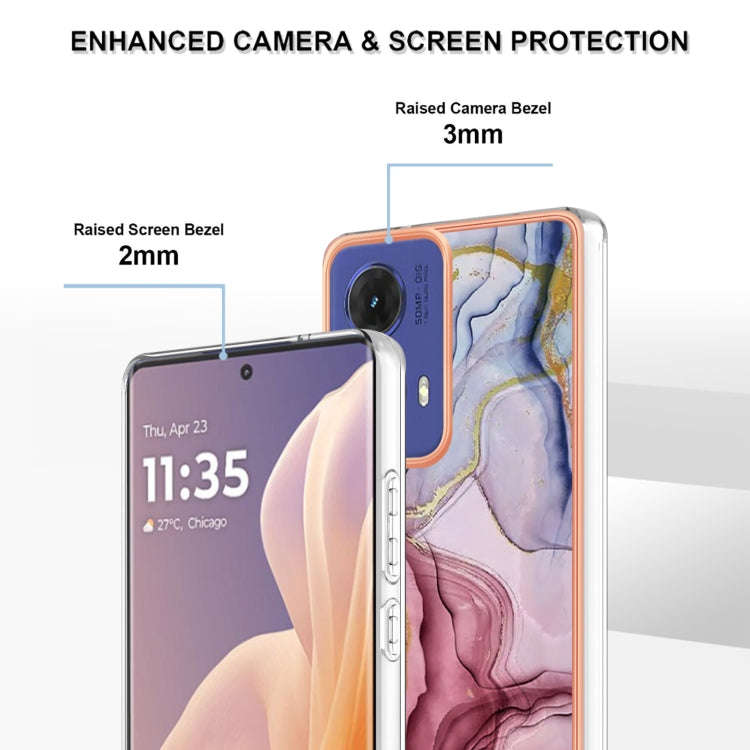 For Motorola Moto G85 Electroplating Marble Dual-side IMD Phone Case(Rose Red 014)