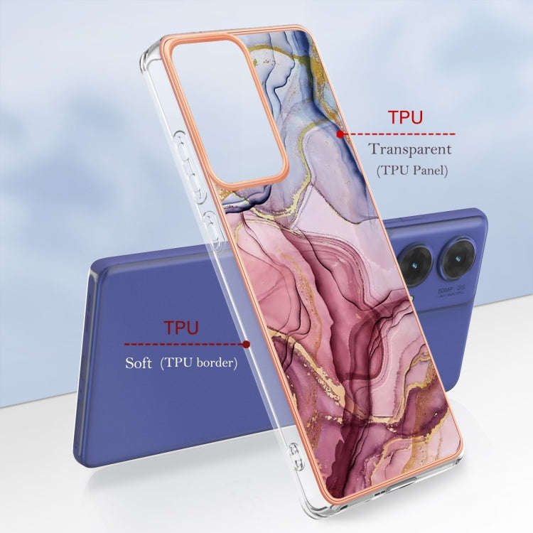 For Motorola Moto G85 Electroplating Marble Dual-side IMD Phone Case(Rose Red 014)