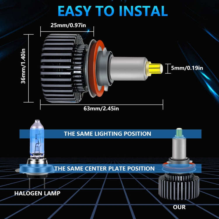 V2 1 Pair H11 35W 6000K 4000LM Car 6 Sides LED Headlight(Cool White)