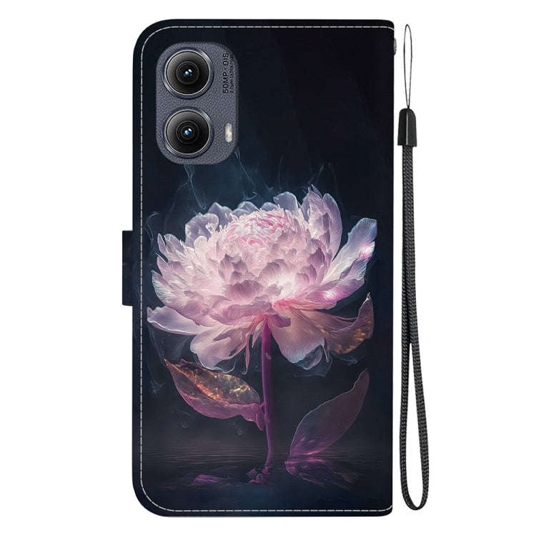 For Motorola Edge 2024 Crystal Texture Colored Drawing Leather Phone Case(Purple Peony)