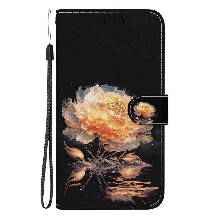 For Motorola Edge 2024 Crystal Texture Colored Drawing Leather Phone Case(Gold Peony)