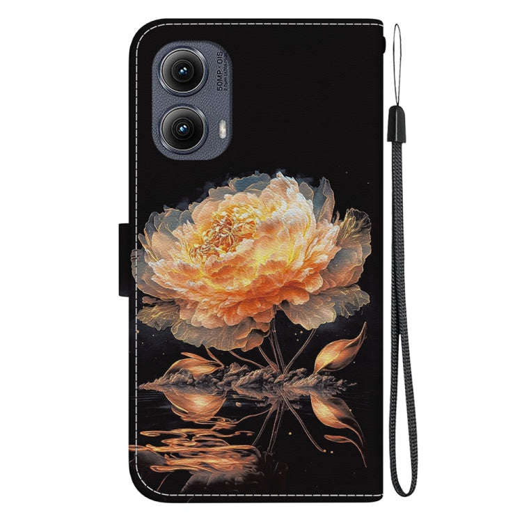 For Motorola Edge 2024 Crystal Texture Colored Drawing Leather Phone Case(Gold Peony)