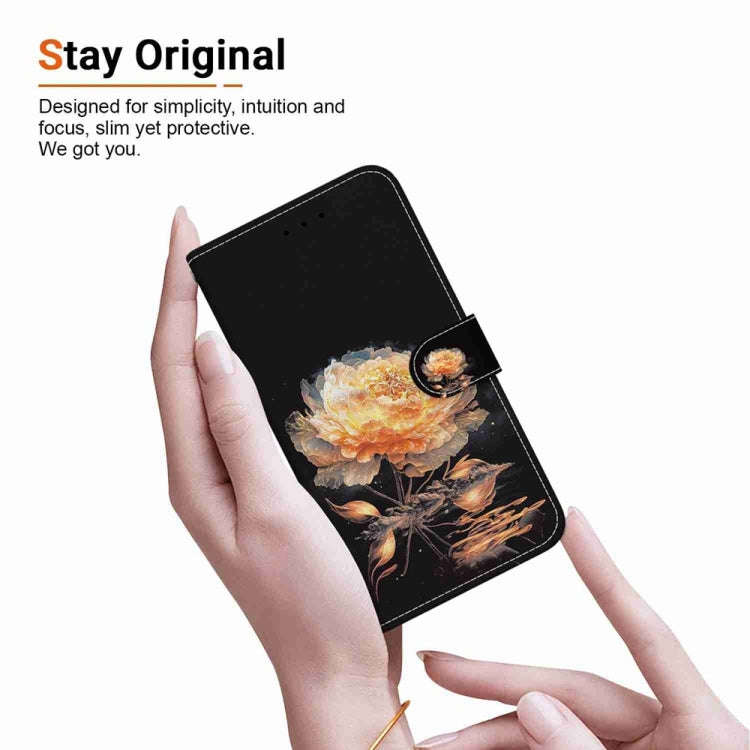 For Motorola Edge 2024 Crystal Texture Colored Drawing Leather Phone Case(Gold Peony)