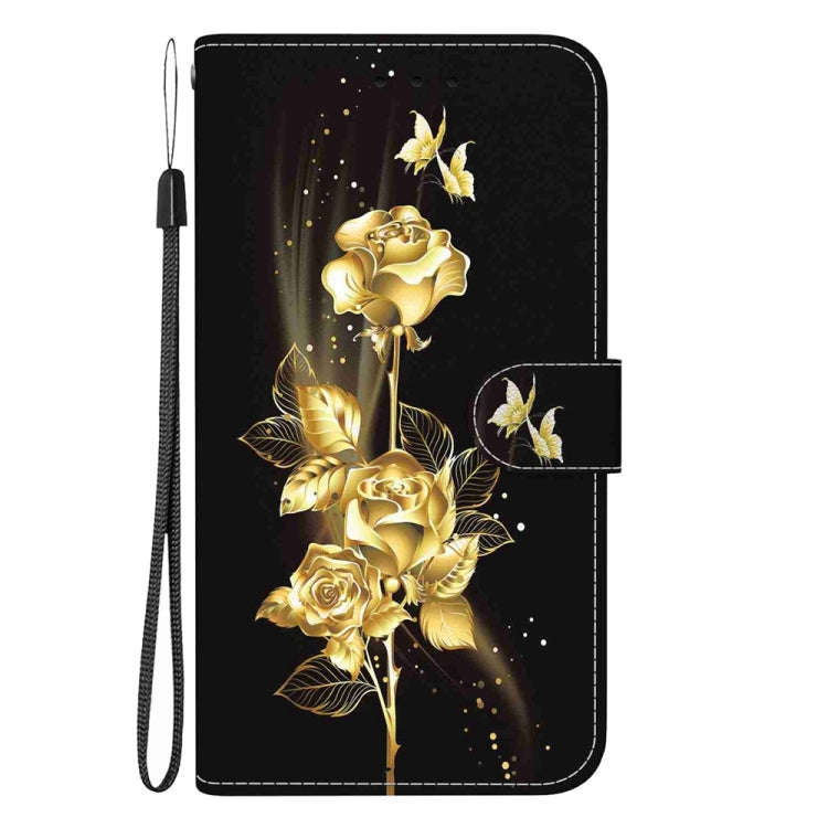 For Motorola Edge 2024 Crystal Texture Colored Drawing Leather Phone Case(Gold Butterfly Rose)
