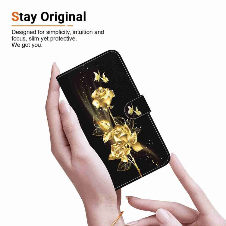 For Motorola Edge 2024 Crystal Texture Colored Drawing Leather Phone Case(Gold Butterfly Rose)