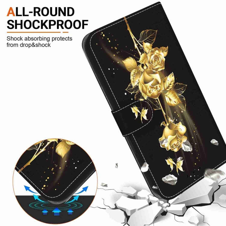 For Motorola Edge 2024 Crystal Texture Colored Drawing Leather Phone Case(Gold Butterfly Rose)