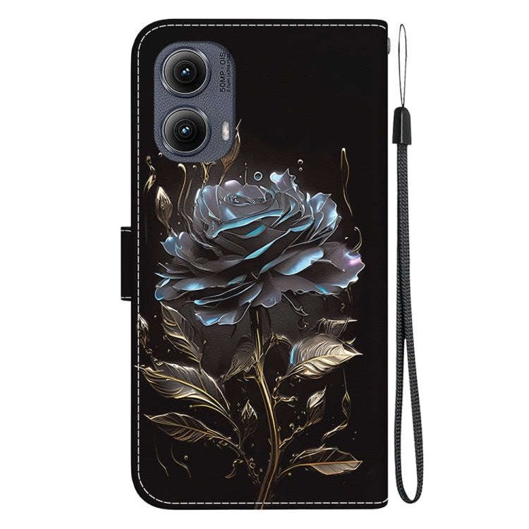 For Motorola Edge 2024 Crystal Texture Colored Drawing Leather Phone Case(Black Rose)
