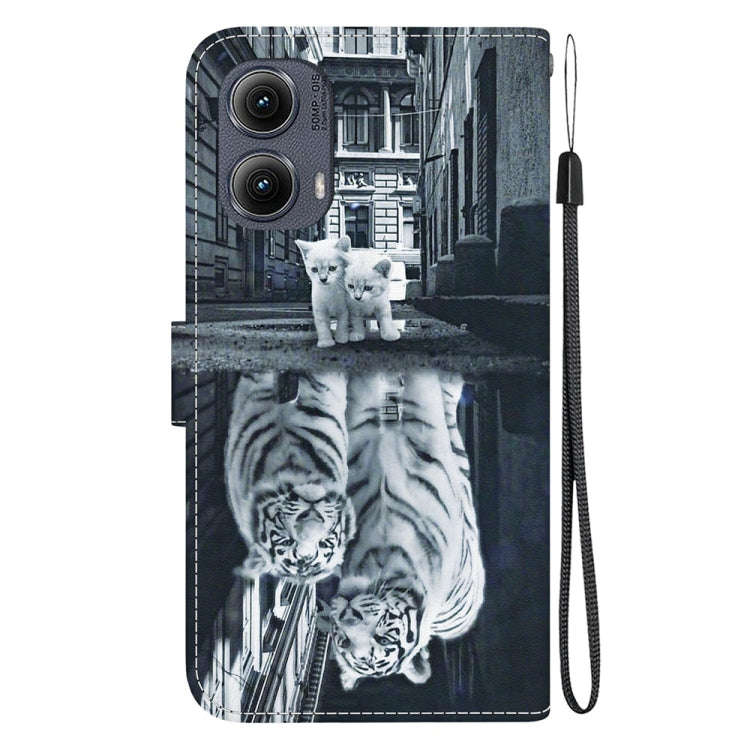 For Motorola Edge 2024 Crystal Texture Colored Drawing Leather Phone Case(Cat Tiger Reflection)