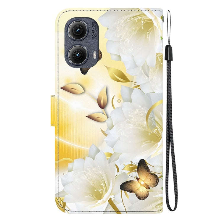 For Motorola Edge 2024 Crystal Texture Colored Drawing Leather Phone Case(Gold Butterfly Epiphyllum)
