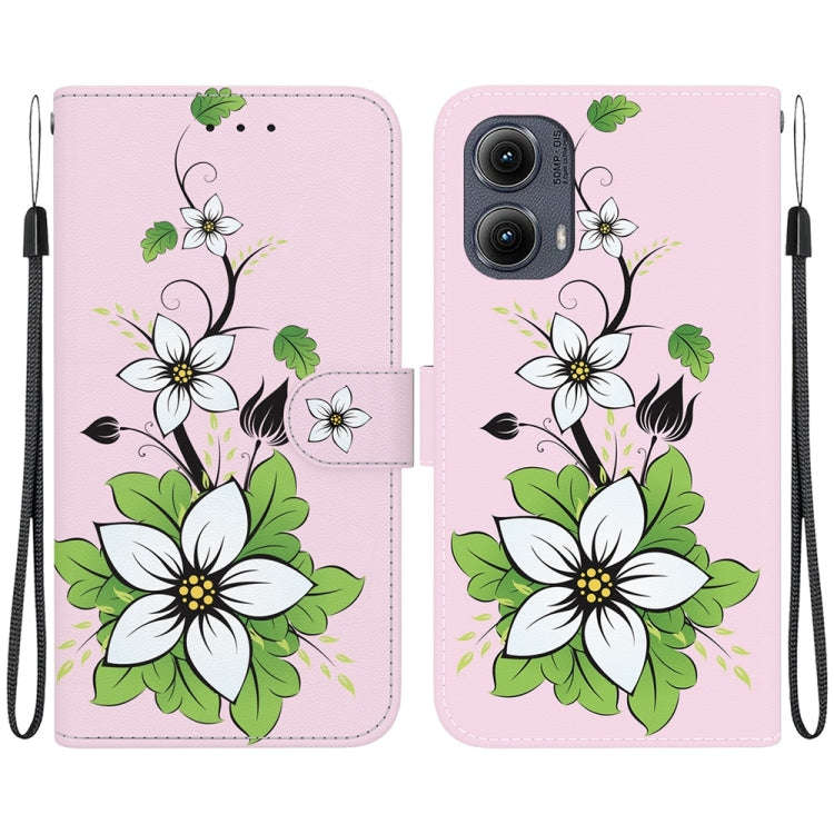 For Motorola Edge 2024 Crystal Texture Colored Drawing Leather Phone Case(Lily)
