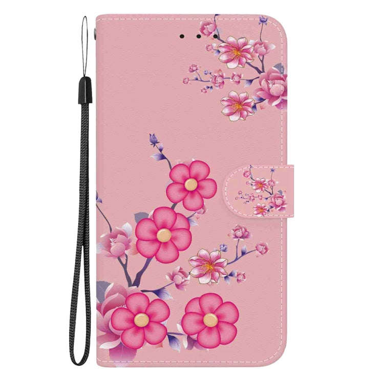 For Motorola Edge 2024 Crystal Texture Colored Drawing Leather Phone Case(Cherry Blossoms)