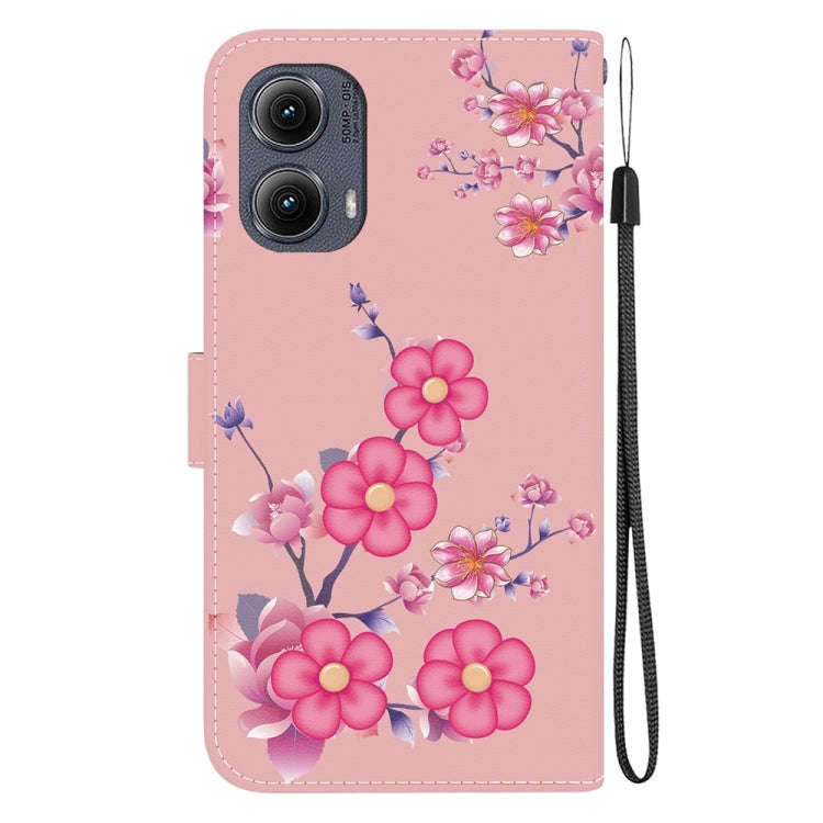 For Motorola Edge 2024 Crystal Texture Colored Drawing Leather Phone Case(Cherry Blossoms)