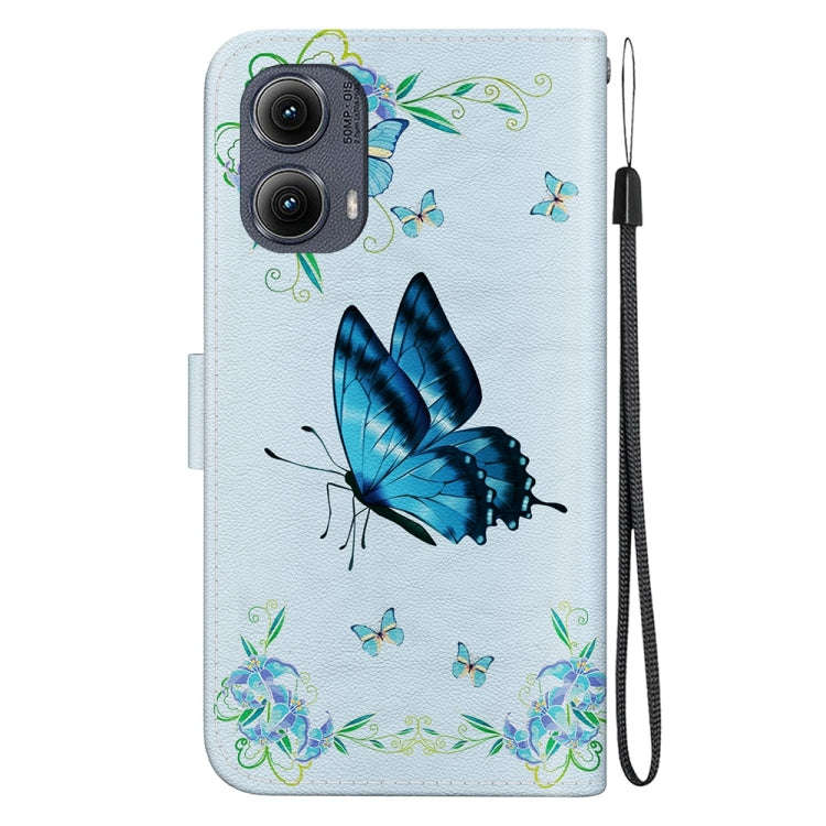 For Motorola Edge 2024 Crystal Texture Colored Drawing Leather Phone Case(Blue Pansies)