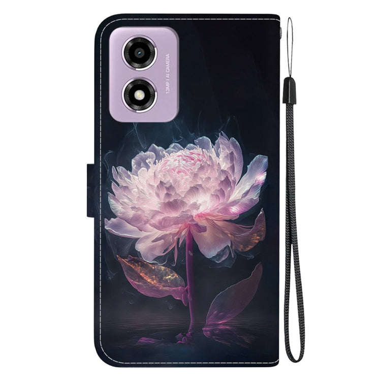 For Motorola Moto G04s / Moto E14 Crystal Texture Colored Drawing Leather Phone Case(Purple Peony)