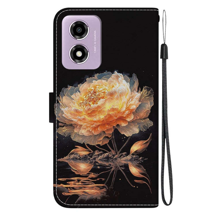For Motorola Moto G04s / Moto E14 Crystal Texture Colored Drawing Leather Phone Case(Gold Peony)