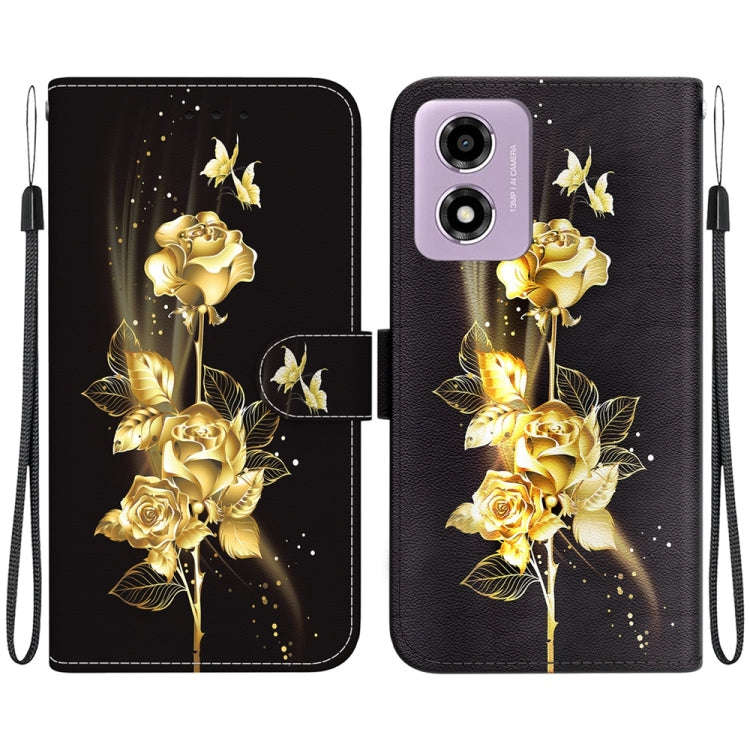 For Motorola Moto G04s / Moto E14 Crystal Texture Colored Drawing Leather Phone Case(Gold Butterf...