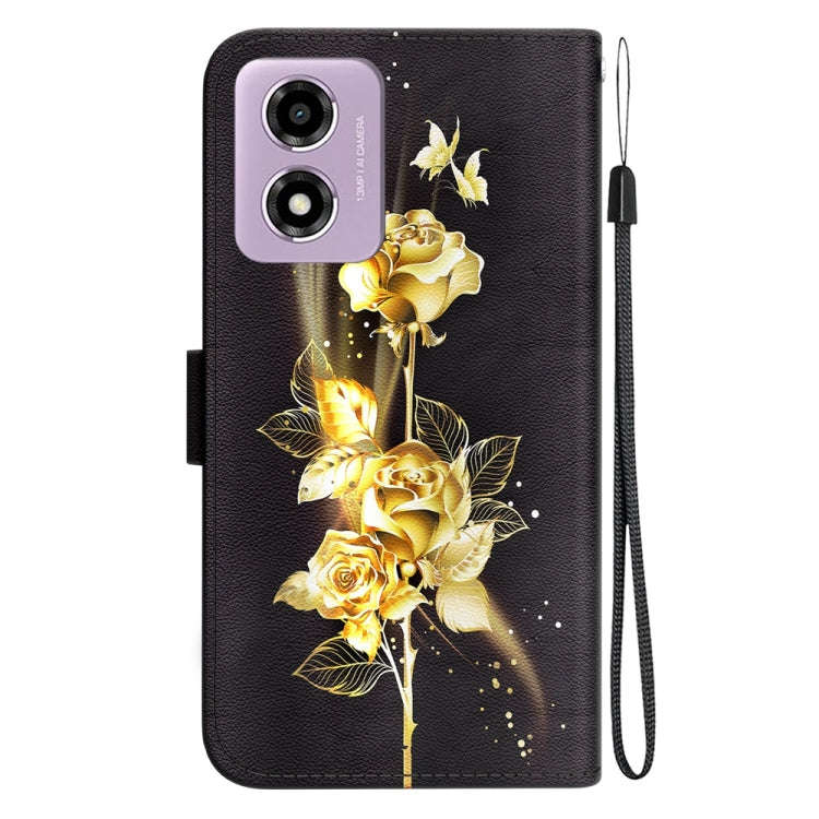 For Motorola Moto G04s / Moto E14 Crystal Texture Colored Drawing Leather Phone Case(Gold Butterf...