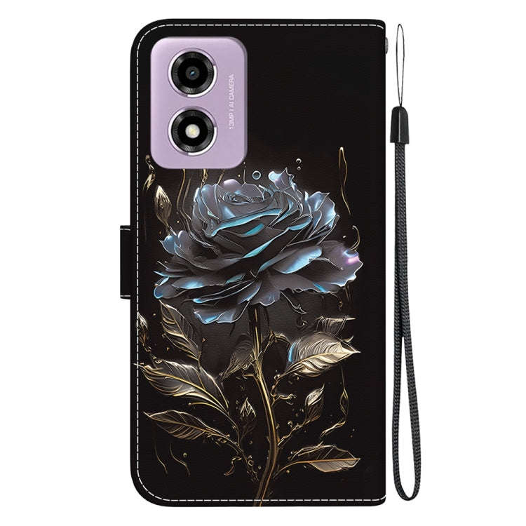 For Motorola Moto G04s / Moto E14 Crystal Texture Colored Drawing Leather Phone Case(Black Rose)