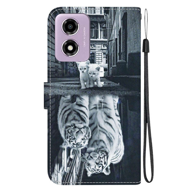 For Motorola Moto G04s / Moto E14 Crystal Texture Colored Drawing Leather Phone Case(Cat Tiger Re...