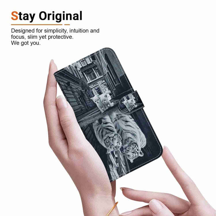 For Motorola Moto G04s / Moto E14 Crystal Texture Colored Drawing Leather Phone Case(Cat Tiger Re...
