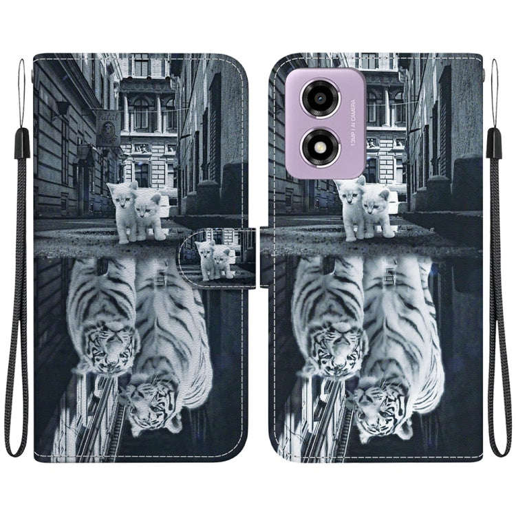 For Motorola Moto G04s / Moto E14 Crystal Texture Colored Drawing Leather Phone Case(Cat Tiger Re...