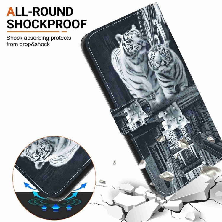 For Motorola Moto G04s / Moto E14 Crystal Texture Colored Drawing Leather Phone Case(Cat Tiger Re...