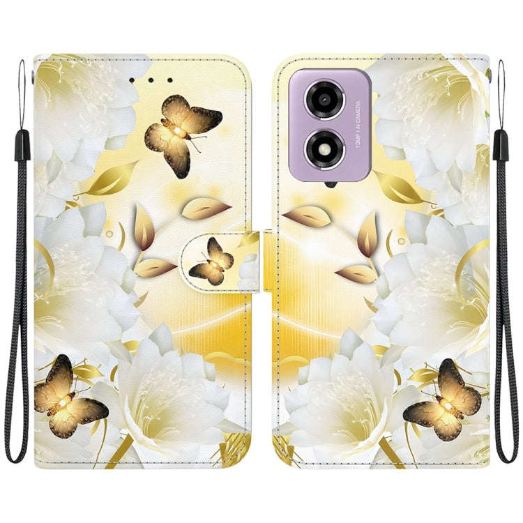 For Motorola Moto G04s / Moto E14 Crystal Texture Colored Drawing Leather Phone Case(Gold Butterf...