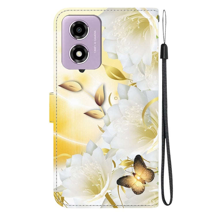 For Motorola Moto G04s / Moto E14 Crystal Texture Colored Drawing Leather Phone Case(Gold Butterf...