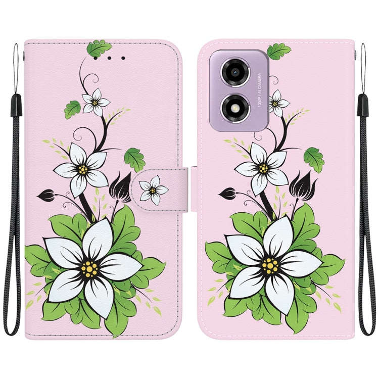 For Motorola Moto G04s / Moto E14 Crystal Texture Colored Drawing Leather Phone Case(Lily)