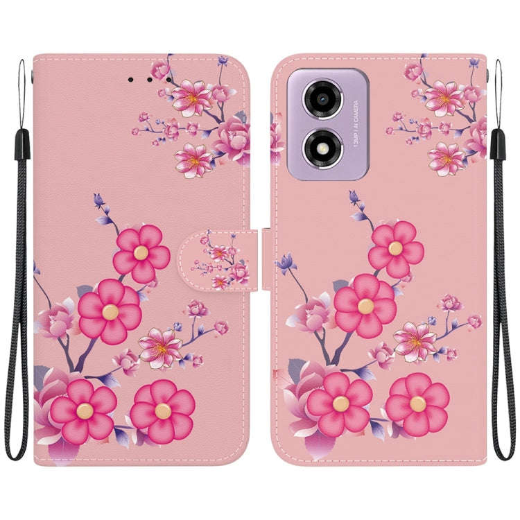 For Motorola Moto G04s / Moto E14 Crystal Texture Colored Drawing Leather Phone Case(Cherry Bloss...