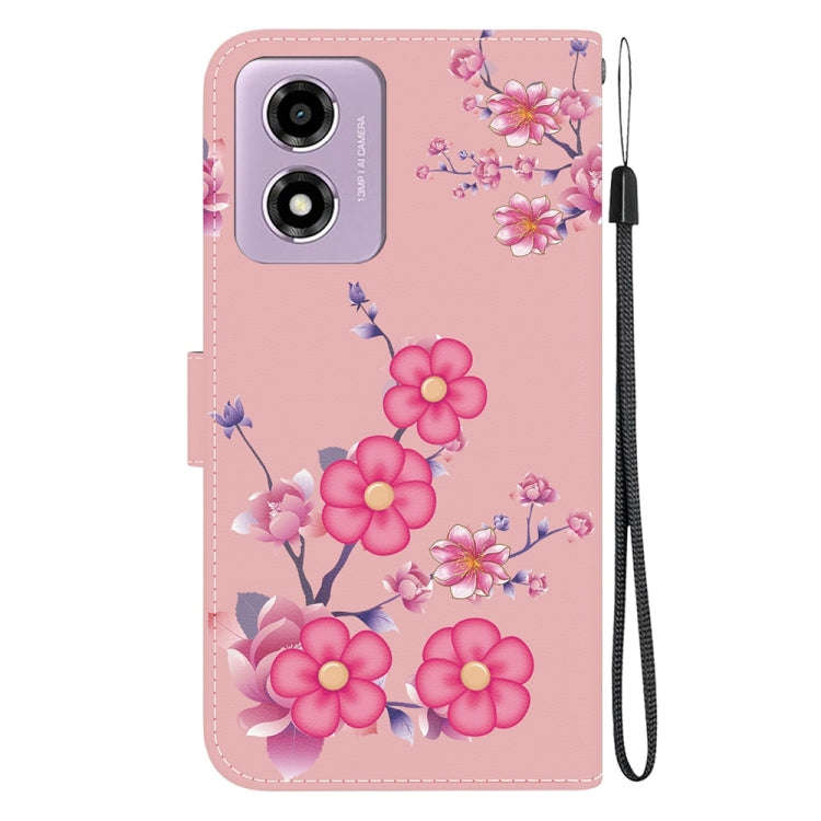 For Motorola Moto G04s / Moto E14 Crystal Texture Colored Drawing Leather Phone Case(Cherry Bloss...