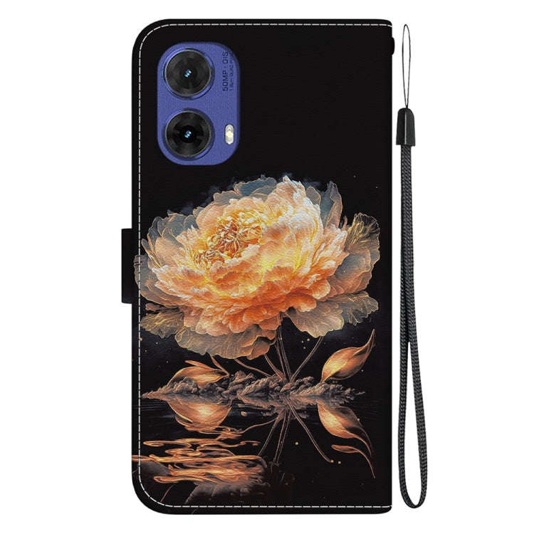 For Motorola Moto G85 Crystal Texture Colored Drawing Leather Phone Case(Gold Peony)