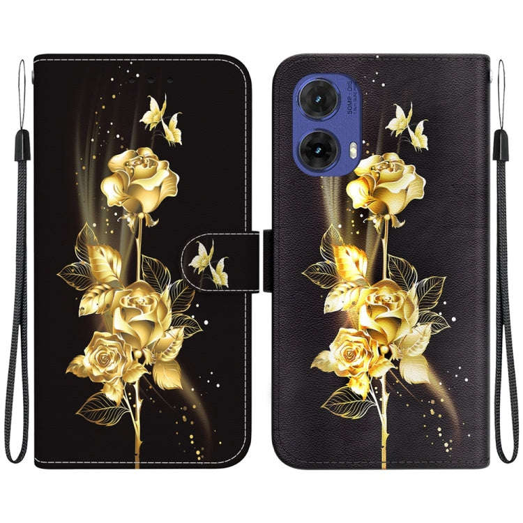 For Motorola Moto G85 Crystal Texture Colored Drawing Leather Phone Case(Gold Butterfly Rose)