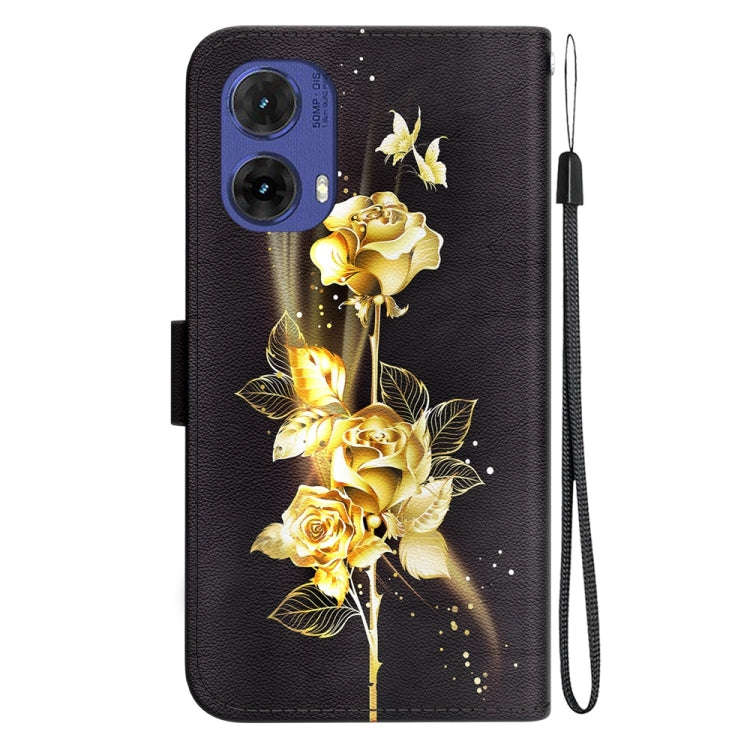 For Motorola Moto G85 Crystal Texture Colored Drawing Leather Phone Case(Gold Butterfly Rose)