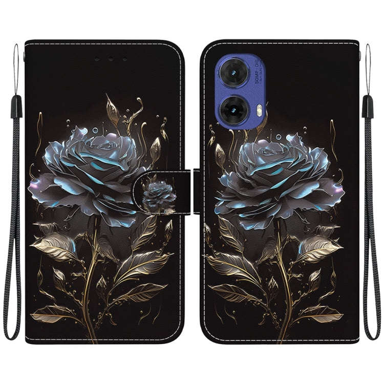 For Motorola Moto G85 Crystal Texture Colored Drawing Leather Phone Case(Black Rose)