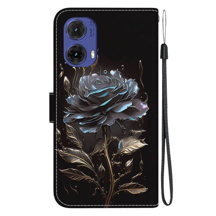 For Motorola Moto G85 Crystal Texture Colored Drawing Leather Phone Case(Black Rose)