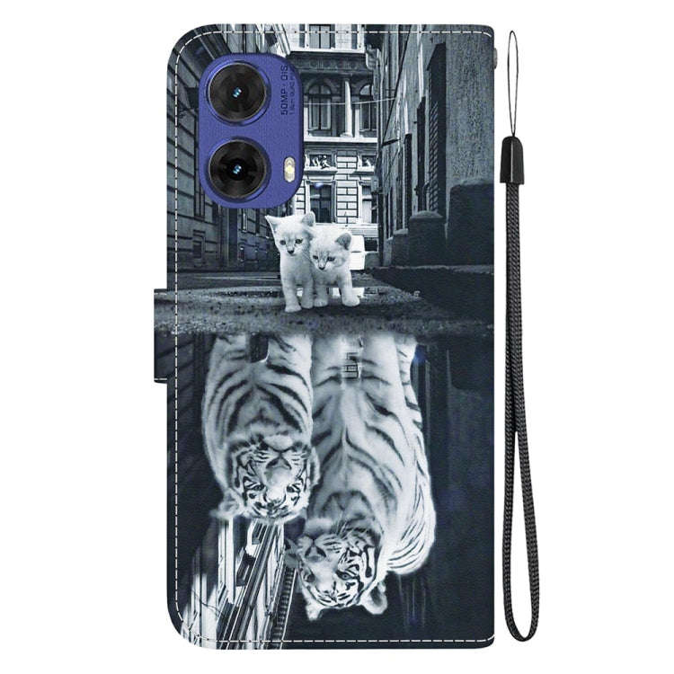 For Motorola Moto G85 Crystal Texture Colored Drawing Leather Phone Case(Cat Tiger Reflection)