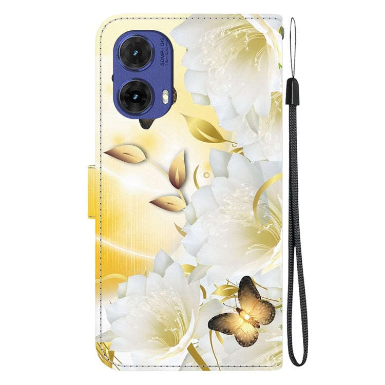 For Motorola Moto G85 Crystal Texture Colored Drawing Leather Phone Case(Gold Butterfly Epiphyllum)
