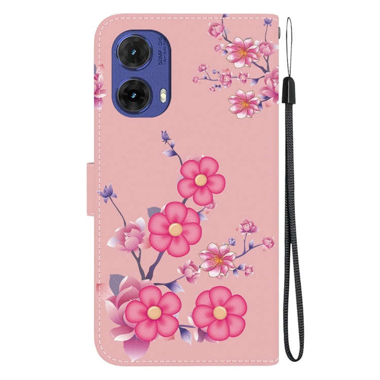 For Motorola Moto G85 Crystal Texture Colored Drawing Leather Phone Case(Cherry Blossoms)
