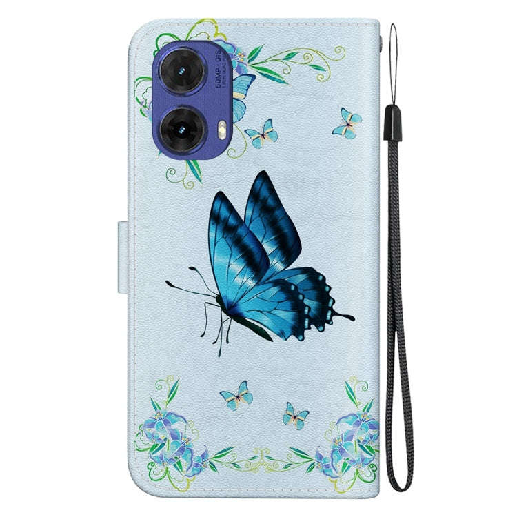 For Motorola Moto G85 Crystal Texture Colored Drawing Leather Phone Case(Blue Pansies)