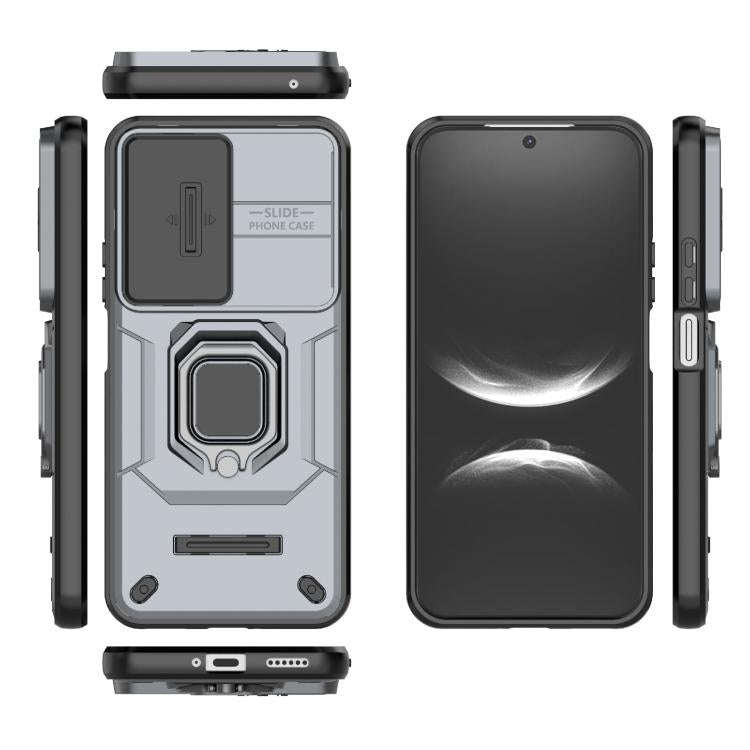 For Huawei nova 14 5G Sliding Camshield TPU + PC Shockproof Phone Case with Holder(Grey)